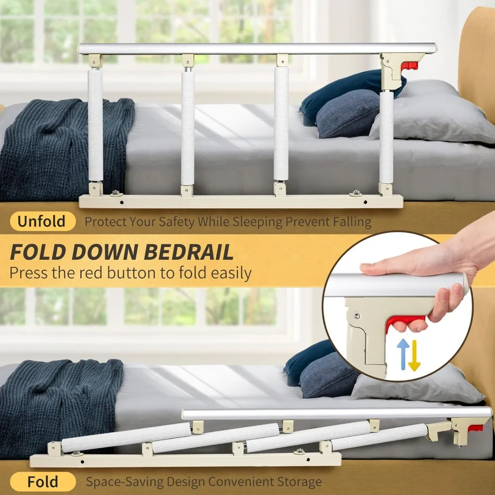 Rail de sécurité de lit pliant pour adultes âgés, poignée d'assistance aux chutes 37x20 pouces avec conception pliable