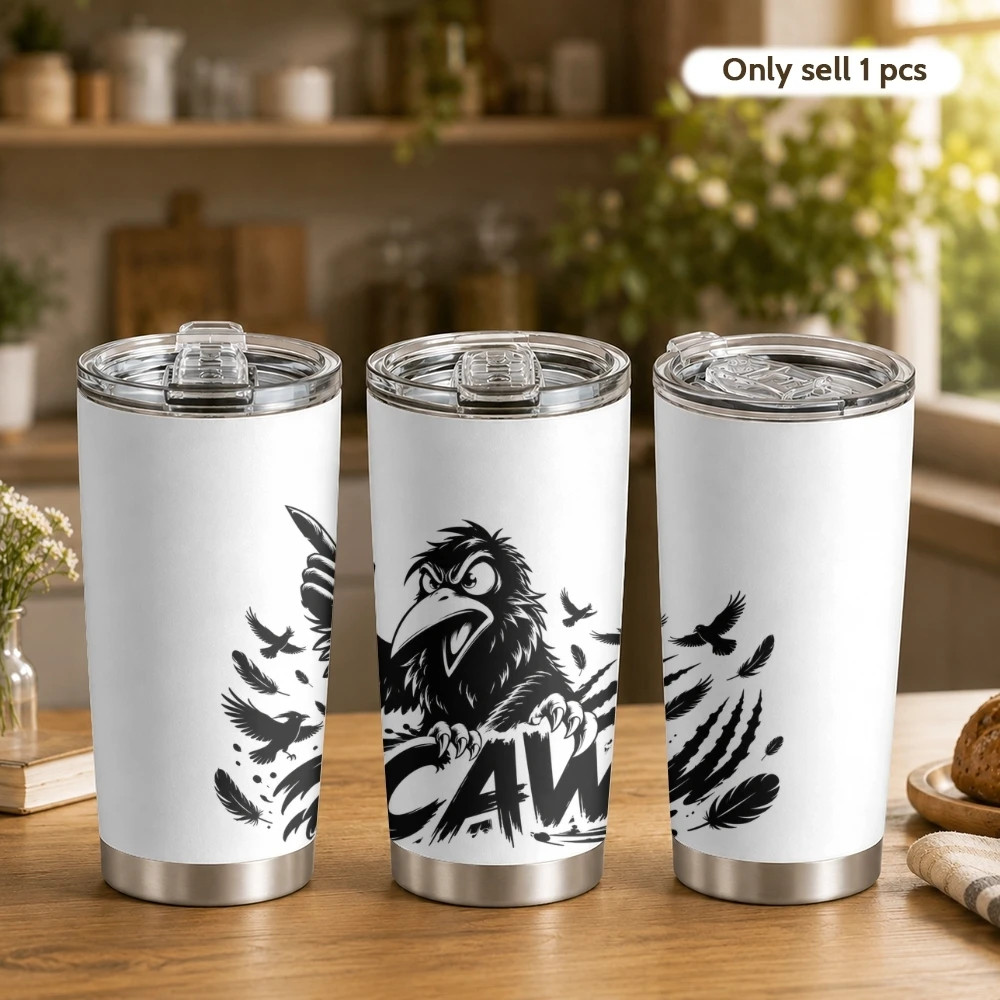 Funny Raven F-CAW-F Vacuum Flasks Durable 20oz Double Wall Tumbler With 2 Lids Straw Easy To Use For Hot Or Iced Coffee