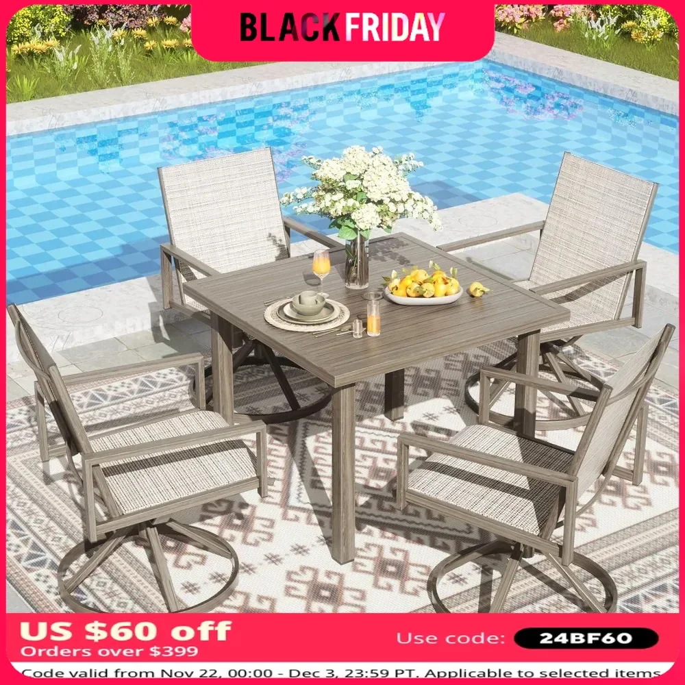 Patio Dining Set of 5, 4-Piece High Back Chairs, 1-Piece 38