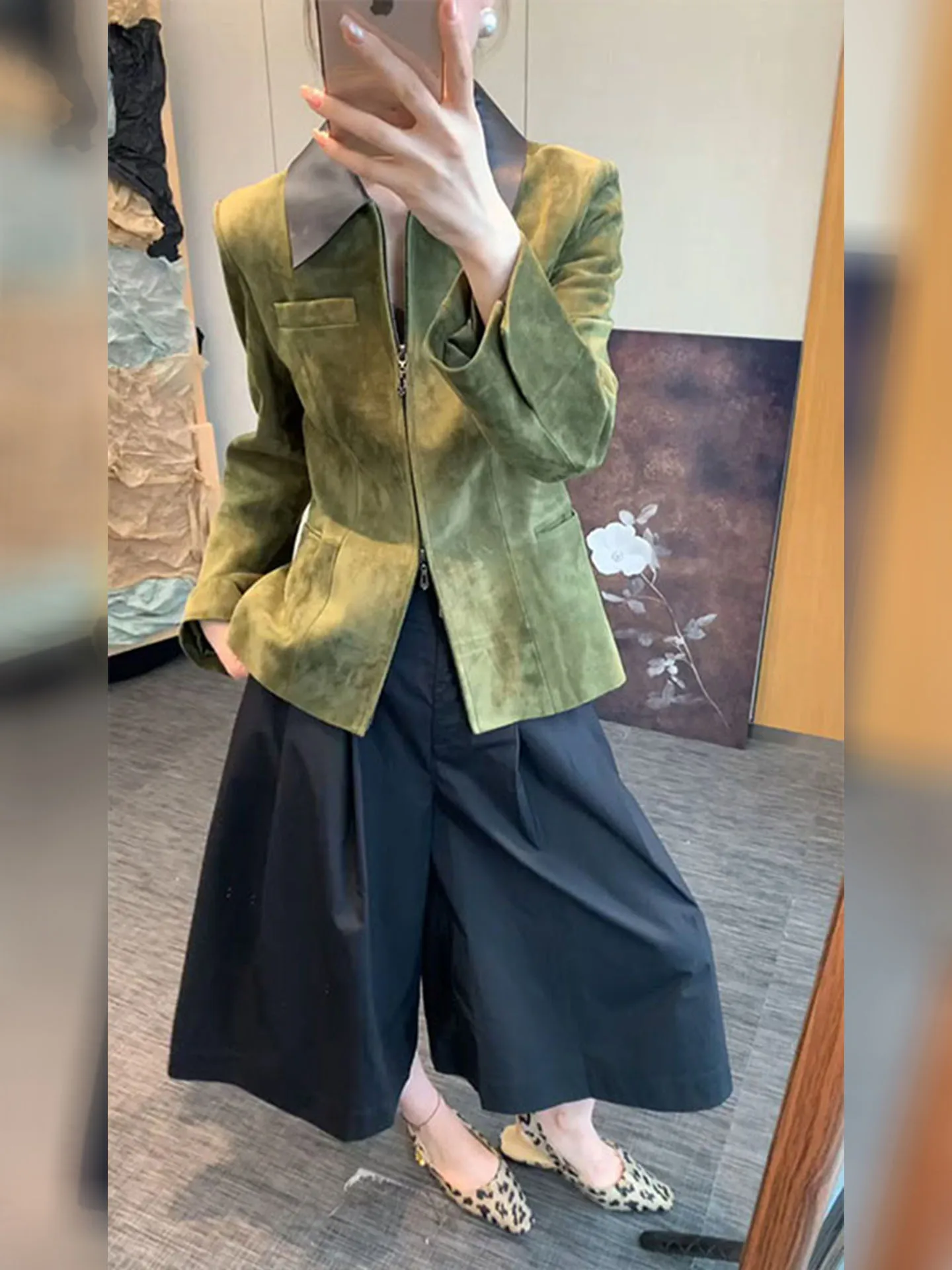 

Ретро-жакет из замши для женщин, весна 2026, с поясом, верхняя одежда в корейском стиле, эстетика маленького французского стиля