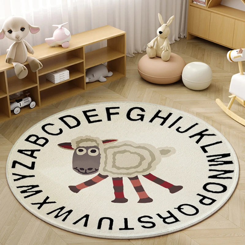 Cute Round Children Rugs for Bedroom Cartoon Style Carpets for Living Room Home Thick Plush Cloakroom Mat Fluffy Soft Lounge Rug