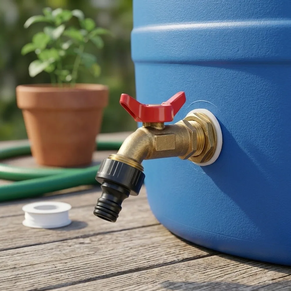 Brass For Rain Bucket Faucet Kit Including Thread Tape for Easy Installation on 3/4 or 1/2 Threaded Water Storage Tanks