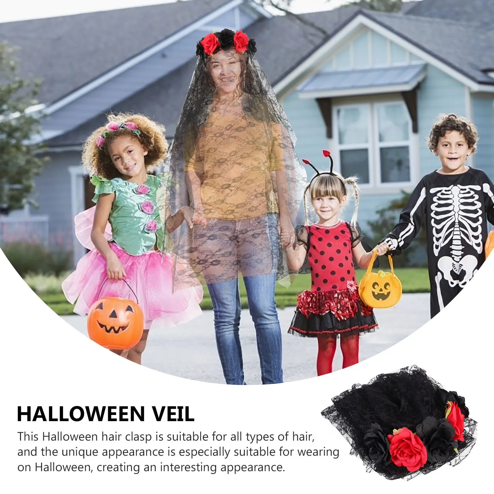 

Halloween Rose Headband Long Veil Floral Hair Hoops Party Headwear Cosplay Day of The Dead Rose Flower Hair Clasp