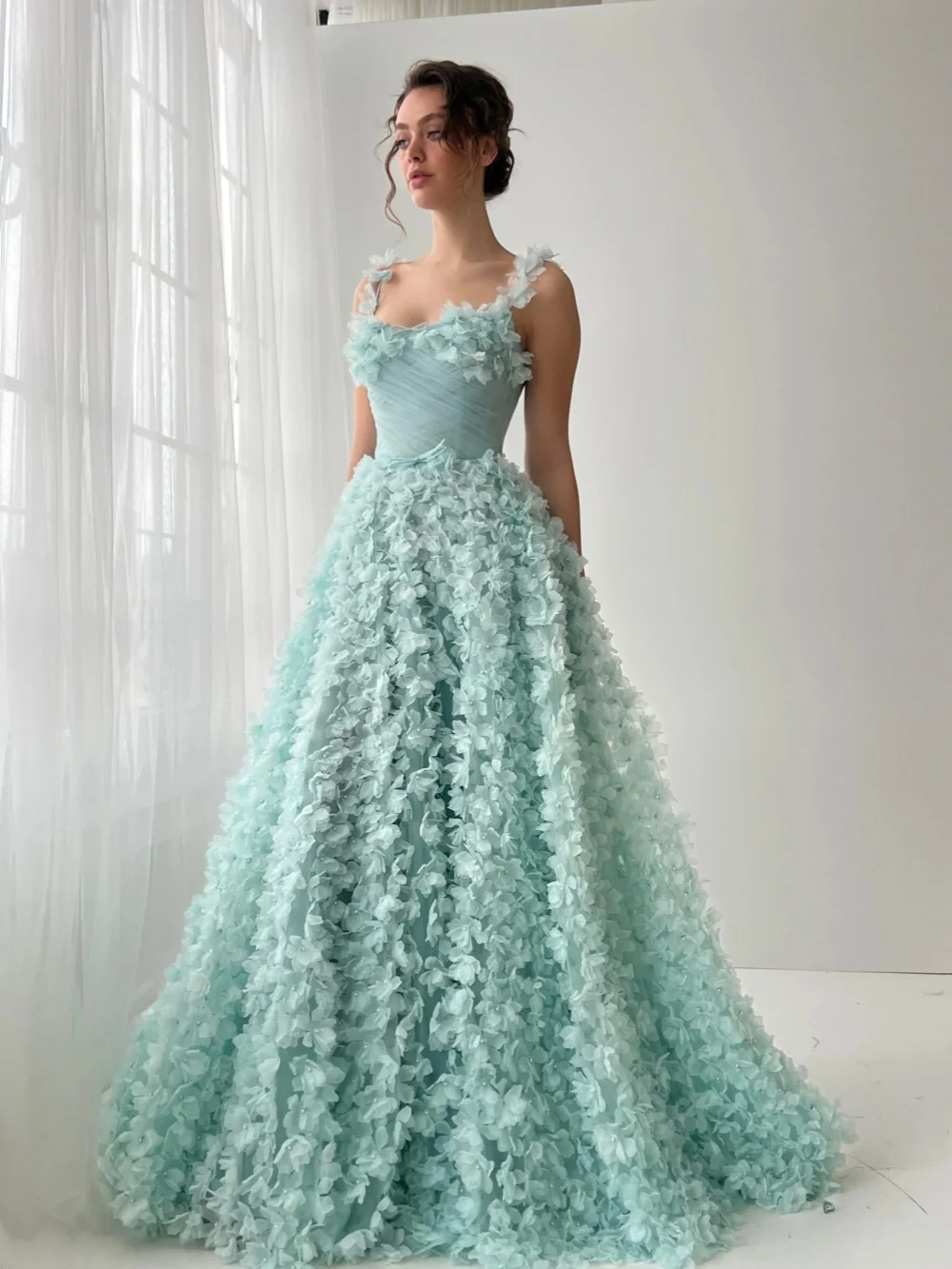 Novo bordado 3d floral vestido de noite cativante alças finas vestido de festa de casamento personalizado elegante a linha vestidos para mulher