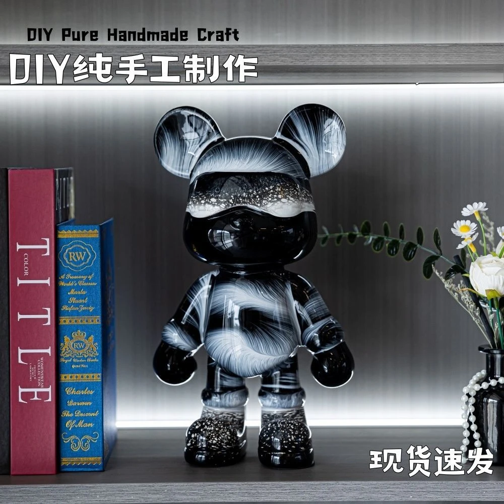 New handmade fluid bear finished ins living room tide play light luxury piggy bank ornament decorative figurines