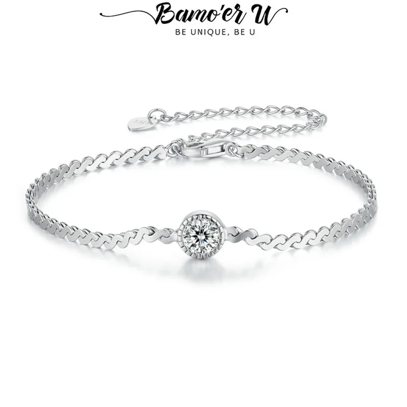 

Bamoer U 0.5CT Moissanite Bracelet 925 Sterling Silver Unique S Shaped Chain Design Certified Bracelet Women Fine Jewelry VVS1