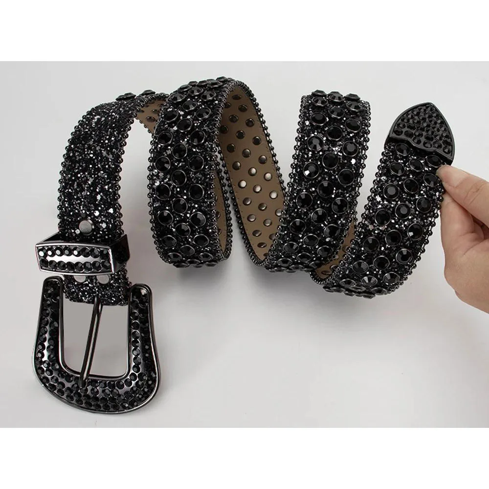 남성용 라인 석 가죽 벨트 여성용 청바지 다이아몬드 벨트 서양 크리스탈 박힌 벨트 플라스틱 버클 Cinto Masculino De Luxo
