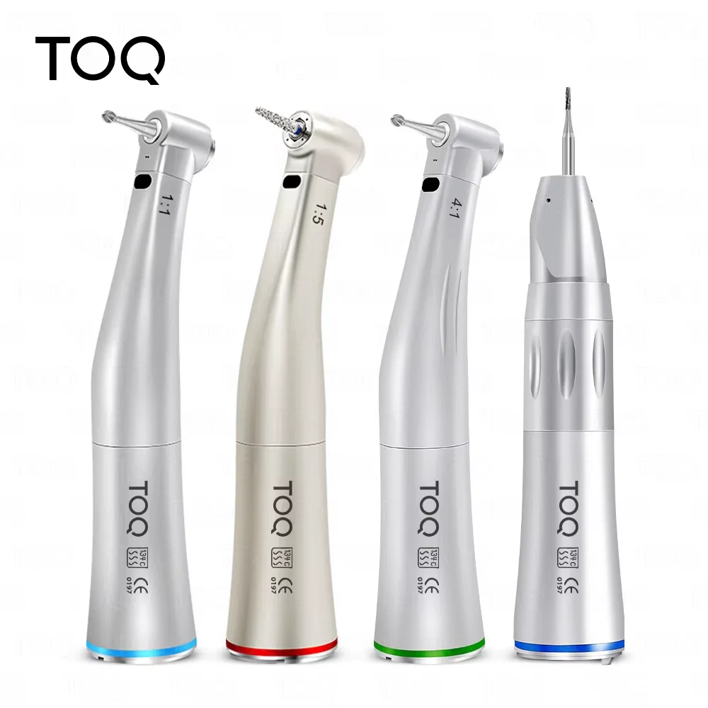 Dental LED Fiber Optic Handpiece set 1:5 Red Ring/4:1/1:1 Contra-Angle 1:1 Straight Nose fit to all E type Electric Motor