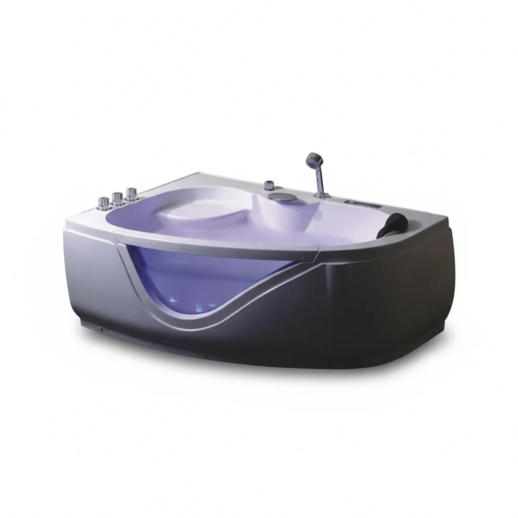 Acrylic Massage Bathtub, 150cm/59inch Whirlpool Air Bathtub, with LED Light, Pure Acrylic Fiberglass, Computer Control Apron Tub