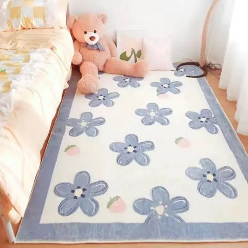 VIKAMA شفاء الزهور تقليد الكشمير السجاد لطيف السرير بطانية الحلو فتاة غرفة حصيرة غرفة المعيشة الدافئة الوردي السجاد الكبير #6