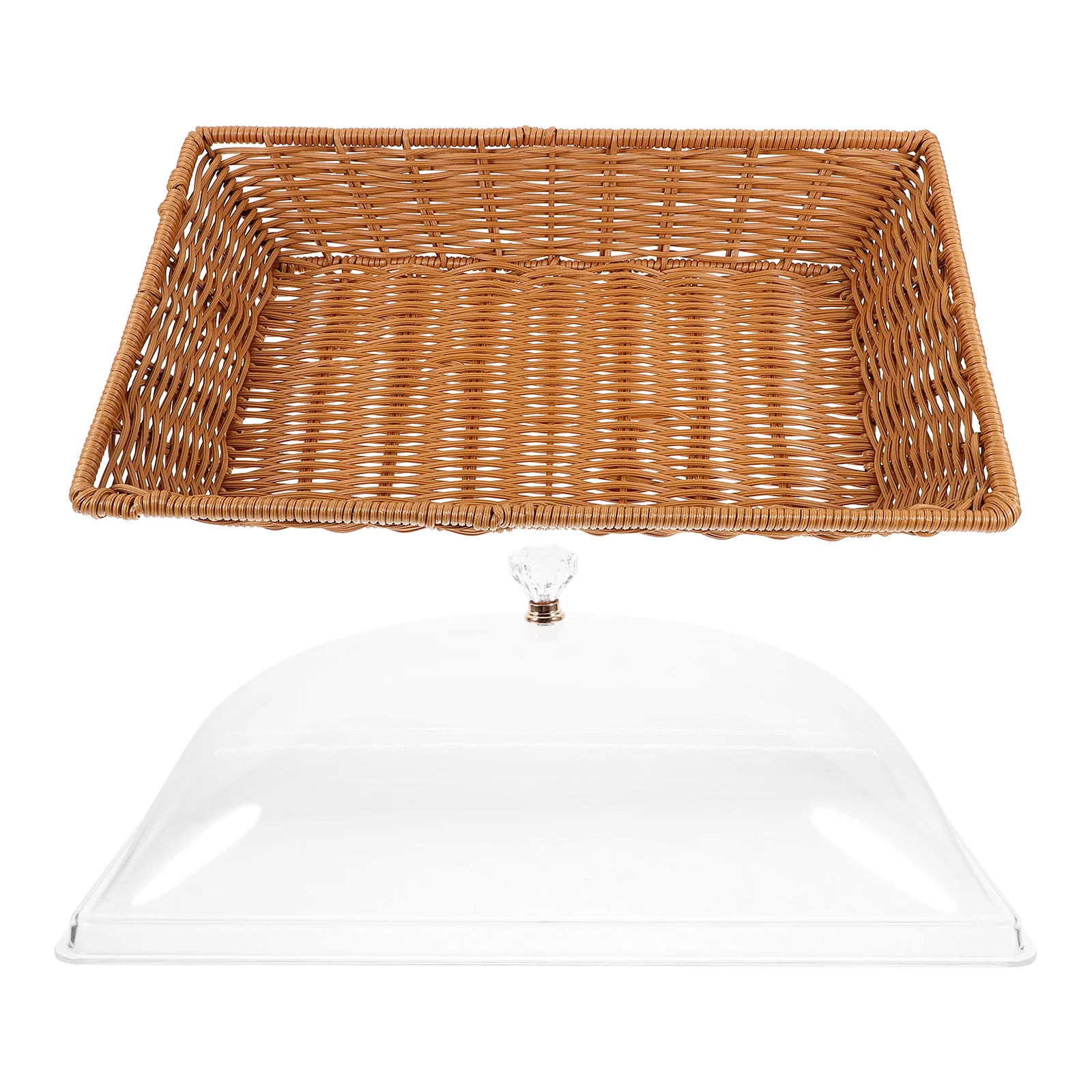 

1Set Food Preservation Basket Woven Bread Basket with Acrylic Lid for Kitchen Storage Fruit Vegetable Dessert Serving Home