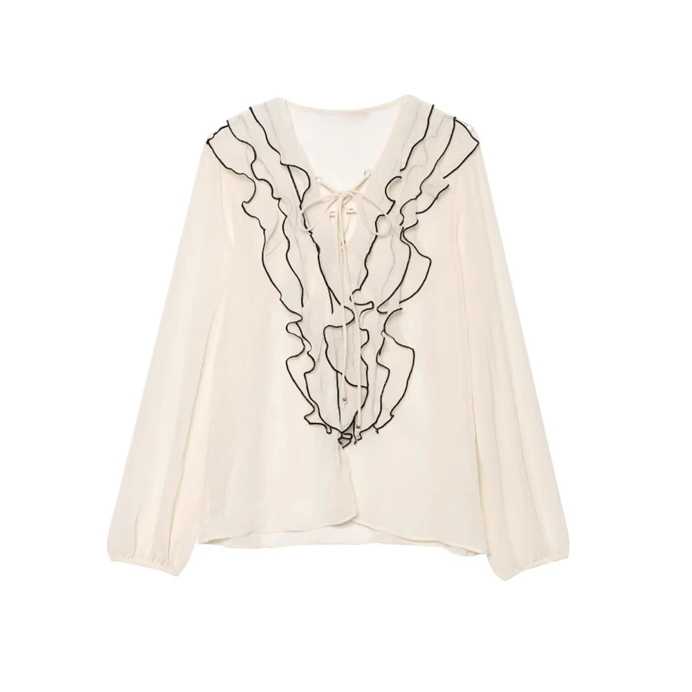 

Модная многослойная полупрозрачная рубашка с драпировкой на поясе для женщин