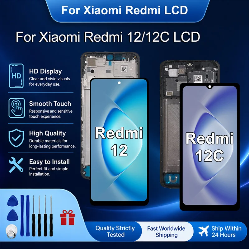For Xiaomi Redmi 12 12C LCD Screen Touch Digitizer Assembly with Frame Replacement For Poco C55 Display 22120RN86G 22120RN86I