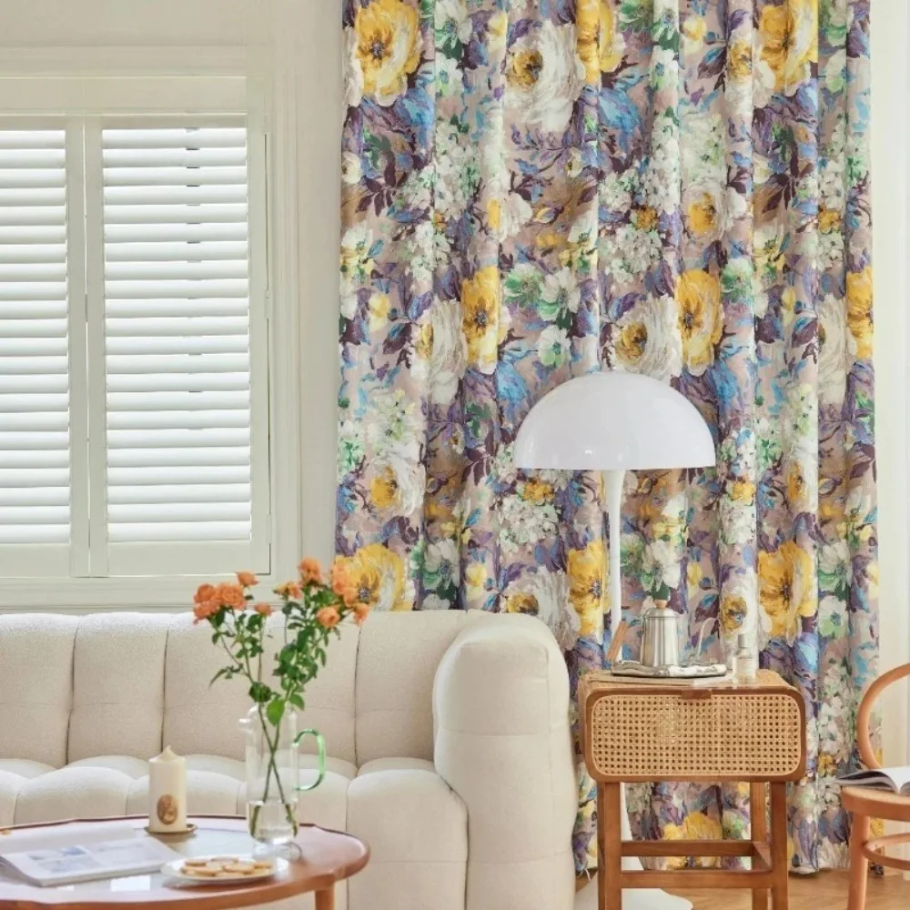 Oil Painting Floral Curtains for Living Room Palace Style Literary Retro Semi Shaded Bedroom Lackout Thermal Insulated Custom