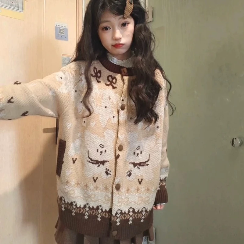 

Korean Sweet Gentle Kawaii Sweaters Cardigan Autumn Winter Lazy Loose Knitted Tops Mujer Y2k Harajuku Fashion Casual Coat Women