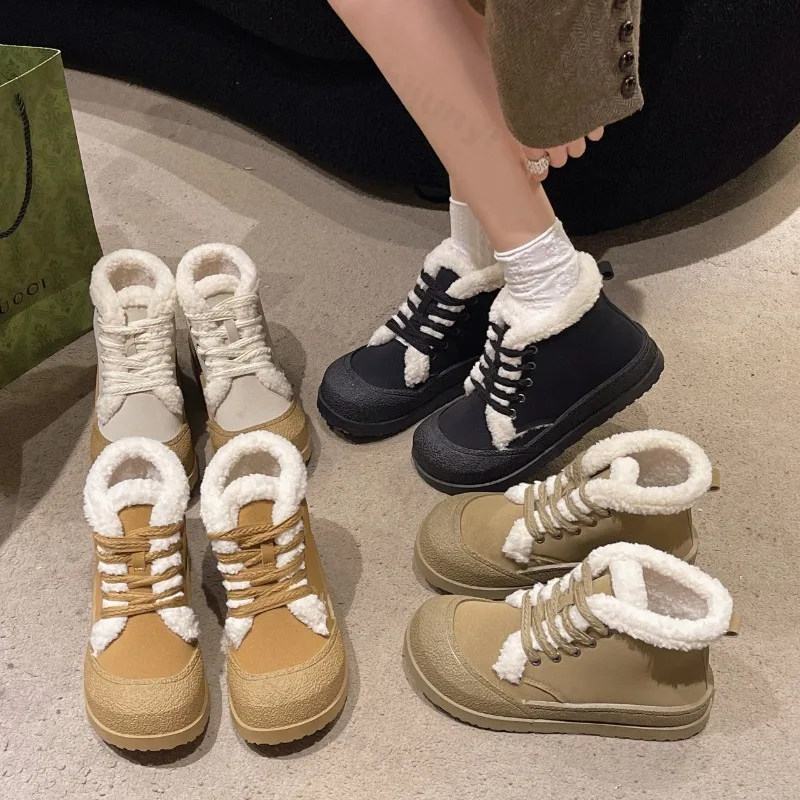 

Retro Warm Thickern Hairy High Top Snow Boots for Women 2025 Winter New Fashion Versatile Plush Comfortable Chunky Cotton Boots