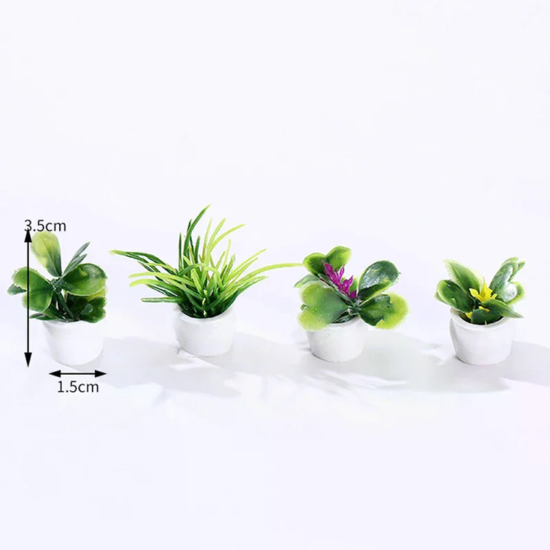 4 قطعة 1:12 دمية مصغرة شجرة صغيرة بوعاء للنباتات الخضراء في وعاء أثاث بيت الدمية ديكور المنزل محاكاة أصائص زرع #6