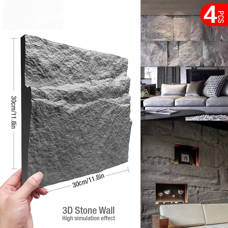 

4pcs 30cm high simulation stone 3D wall stickers stone brick wallpaper wall covering living room rhombus 3D wall panel mold tile