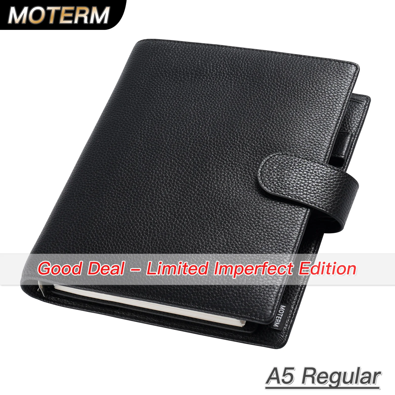 Limited Imperfect Moterm Regular A5 Size Rings Planner with 19MM Rings Binder Genuine Pebbled Grain Leather Notebook Sketchbook