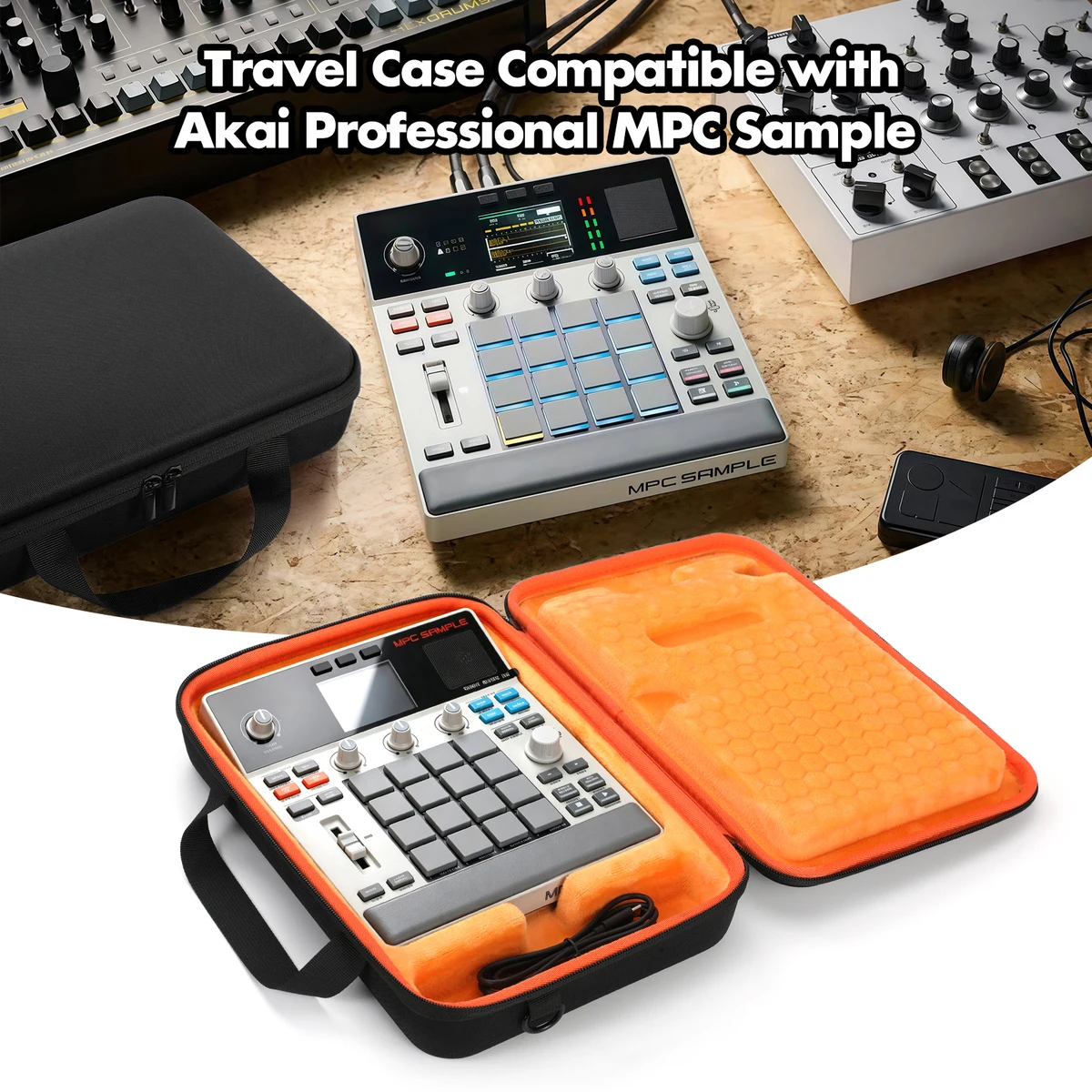 Hartschalen-Tragetasche für tragbare Lautsprecher, kompatibel mit Akai Professional MPC Sample Portable Groovebox Audio-Sampler, mit Griff. – Detail 7