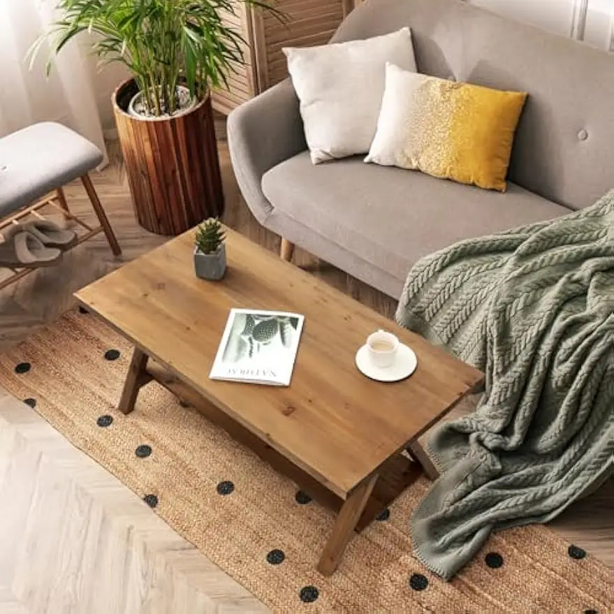 Mesa de centro de madera rústica para sala de estar, 42,5 ", rectangular, sólida, Ta