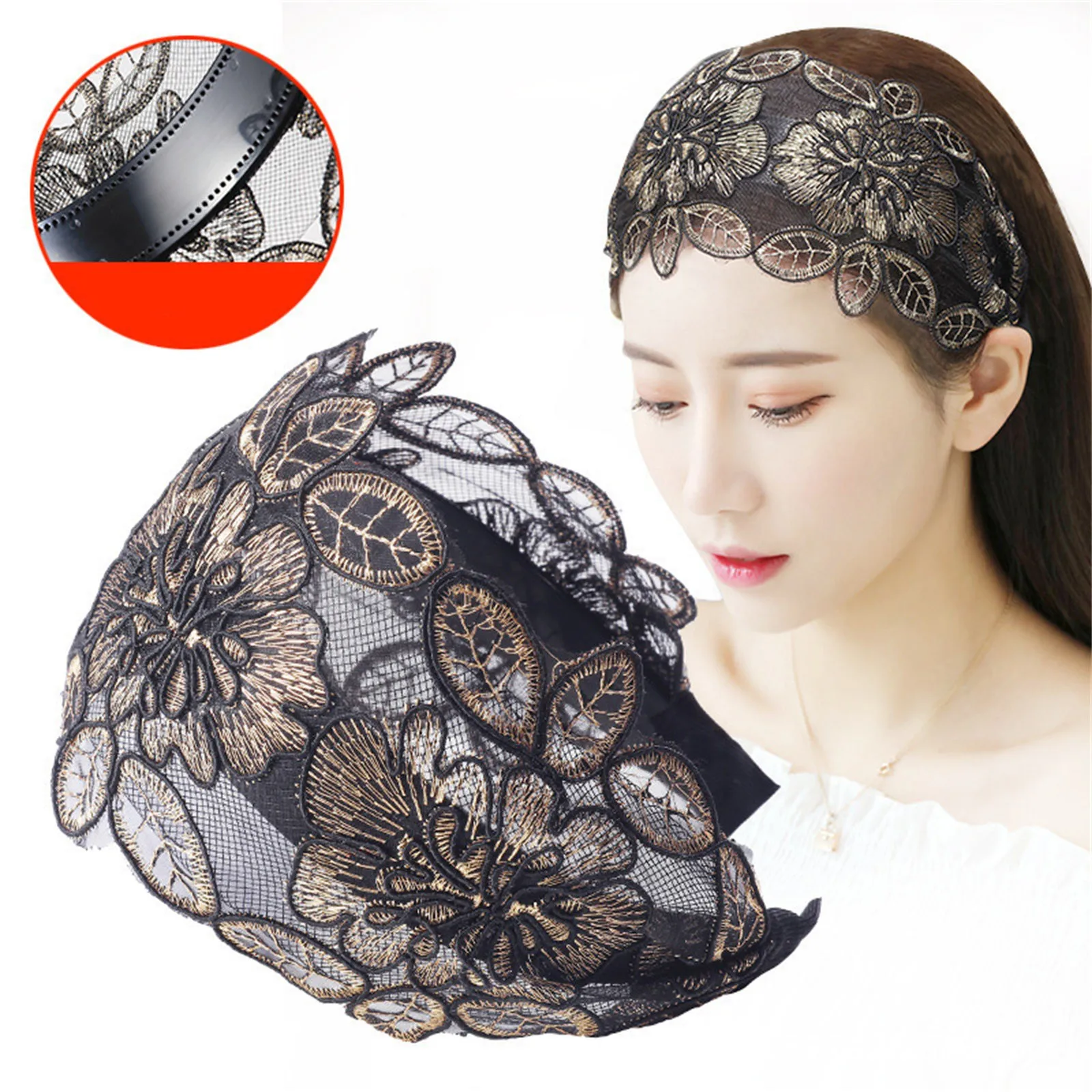 Women's Wide Edge Lace Face Small Hair Clip Hair Accessories Ethnic Adult Headbands Headband Male Hairband with Knot