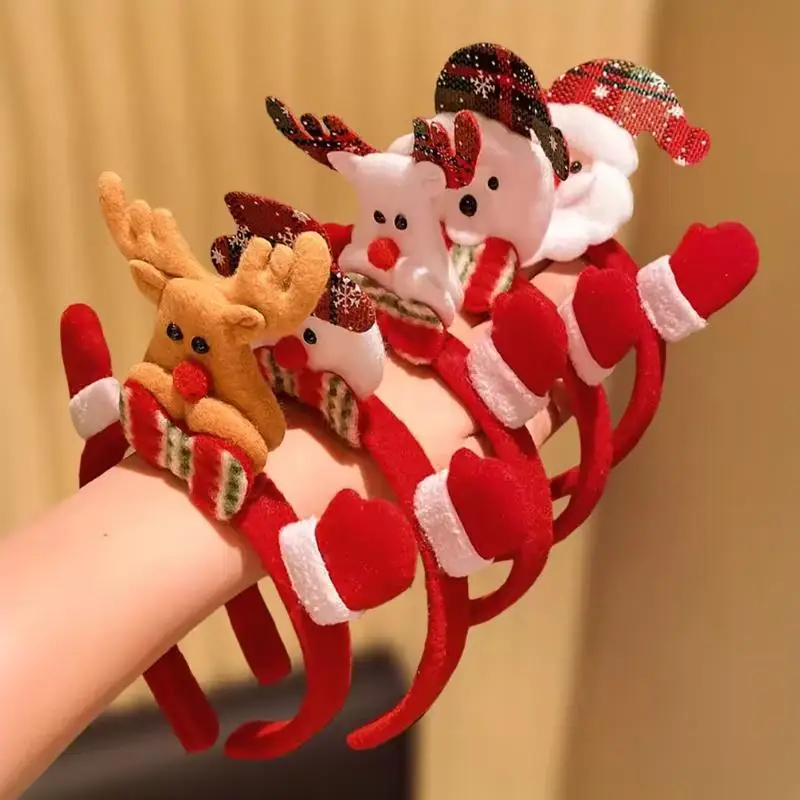 5 Stück Weihnachts-Haarbänder mit Rentier-, Schneemann- und Weihnachtsmann-Motiven, Neujahrs-Haaraccessoires, Geschenk für Mädchen – Detail 2