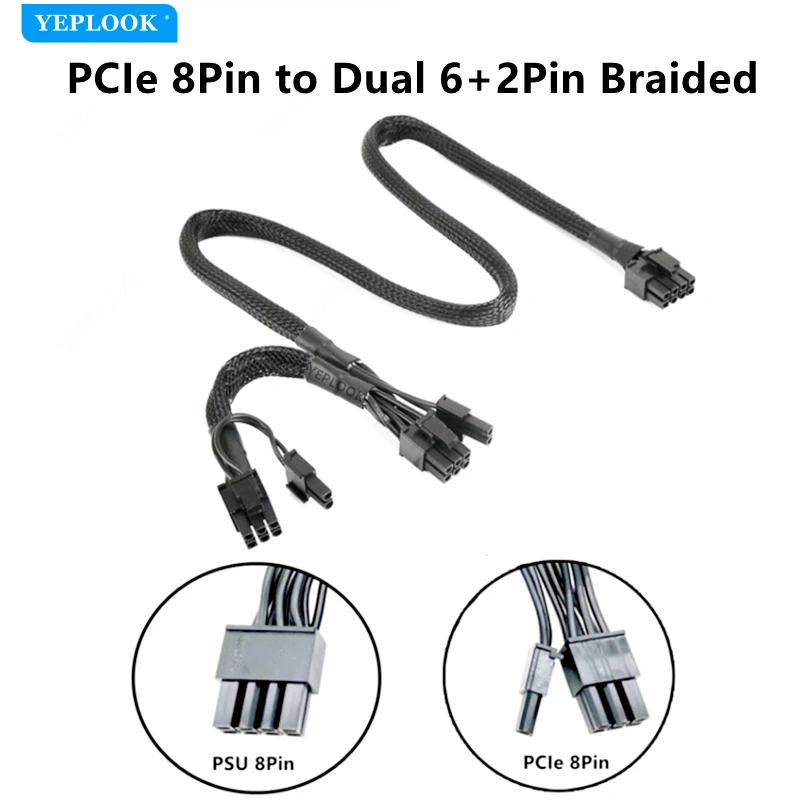 

PSU 8Pin to PCIe Dual 8Pin 6+2Pin VGA GPU Power Cable for Corsair CS850M CS750M CS650M CS550M CS450M Modular Power, Sleeved Net