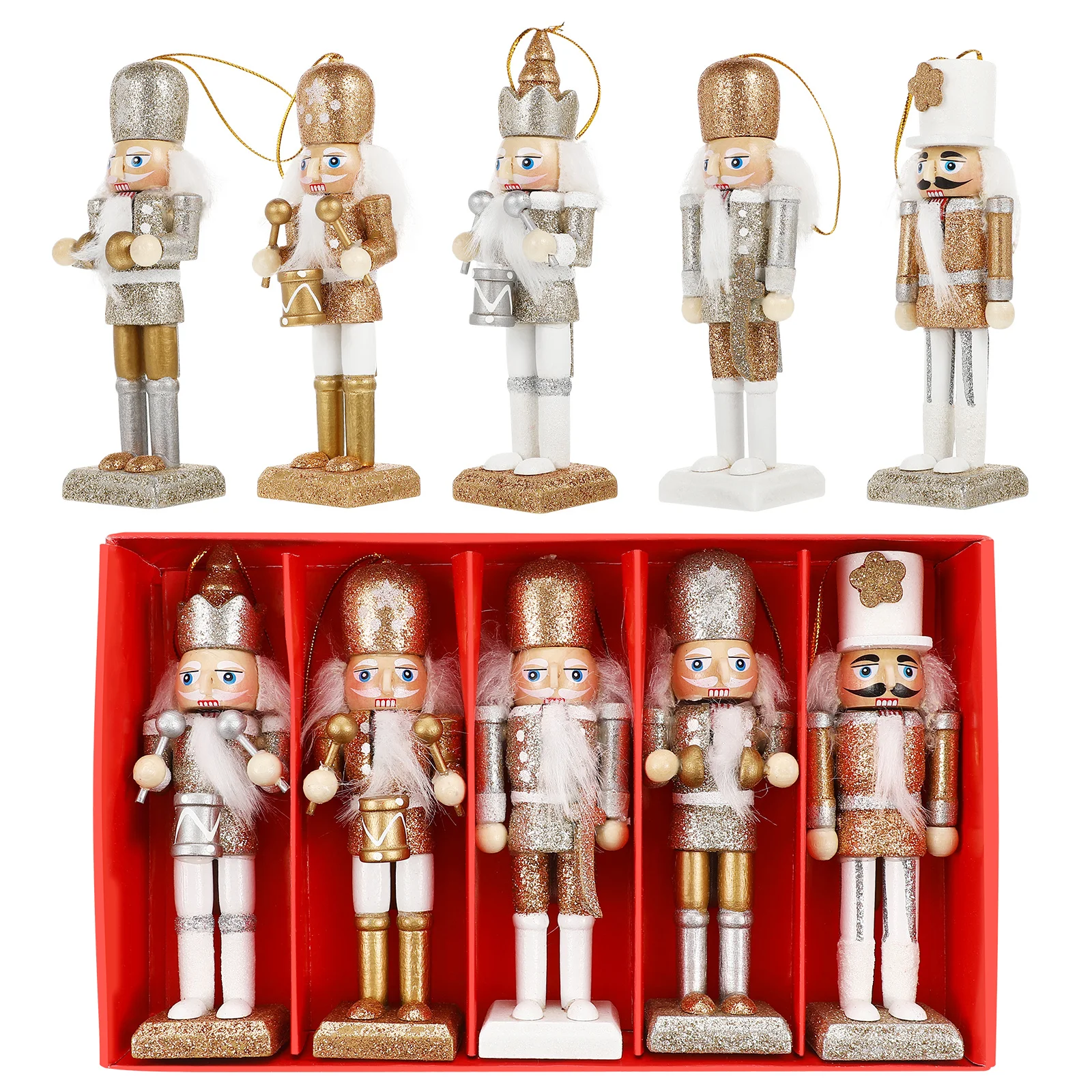 

5 Pcs Christmas Decoration Small Nutcracker Figures Mini Nutcrackers Hanging Ornaments Wood Soldier