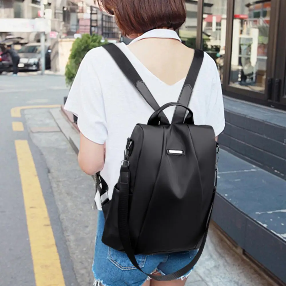 

Solid Color Women Large Capacity Anti-theft Oxford Cloth Shoulder Bag Backpack