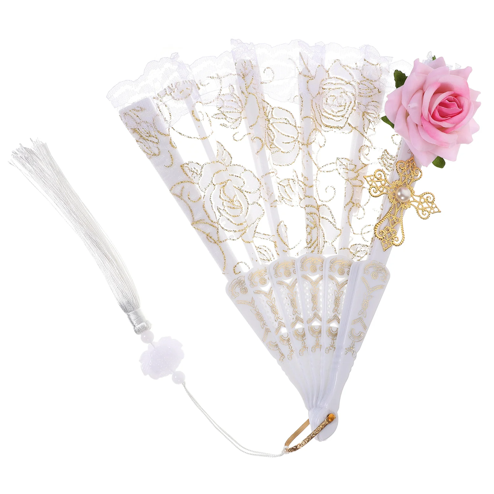 Large Folding Fan Black Hand Lace Retro Decor Fans for Women Foldable Japanese-style White Plastic Bride