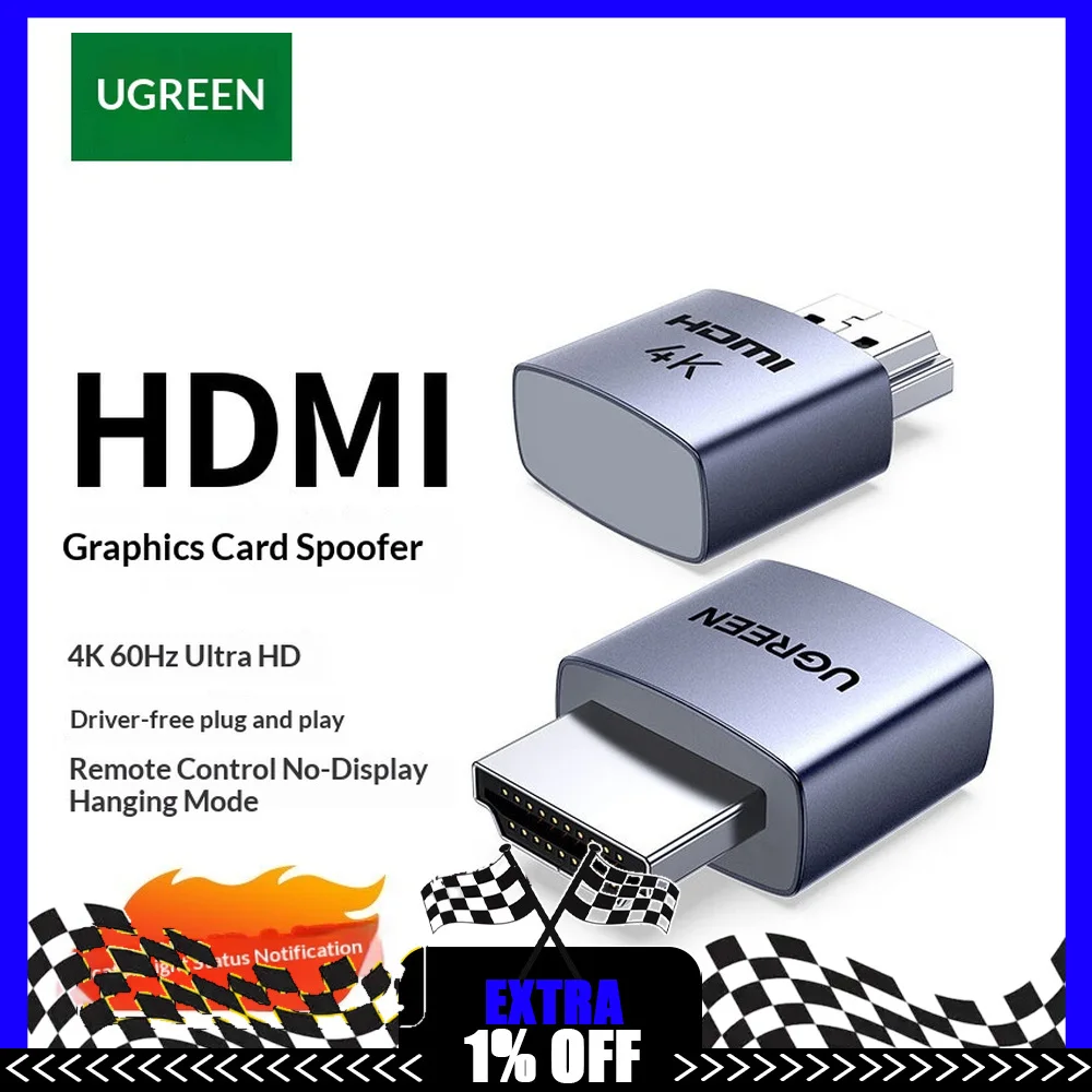 UGREEN CM775 55439 HDMI Dummy Plug 4K 60Hz Display Emulator Headless Adapter LED for Windows macOS Linux
