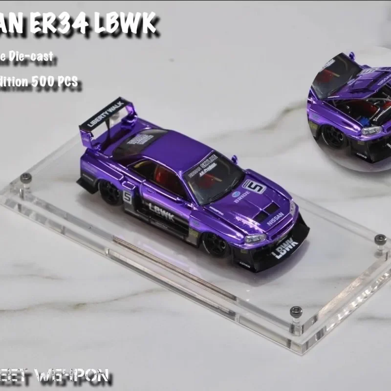 SW 1:64 Nissan GTR ER34 electroplated purple alloy model, children's collection of decorative toys, holiday gifts for children.