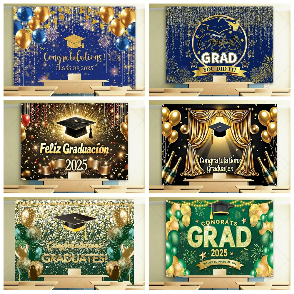 

Black Gold 2025 Graduation CeremonyTheme Party Decorations Bachelor's Hat Star Pink Yellow Blue Balloon Photography Supplies