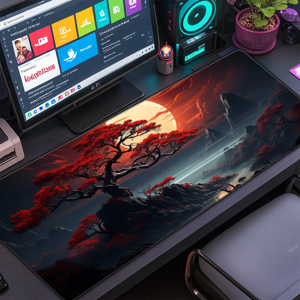 

Red moon, dark night, withered trees, Japanese style mouse pad, keyboard pad, desktop pad