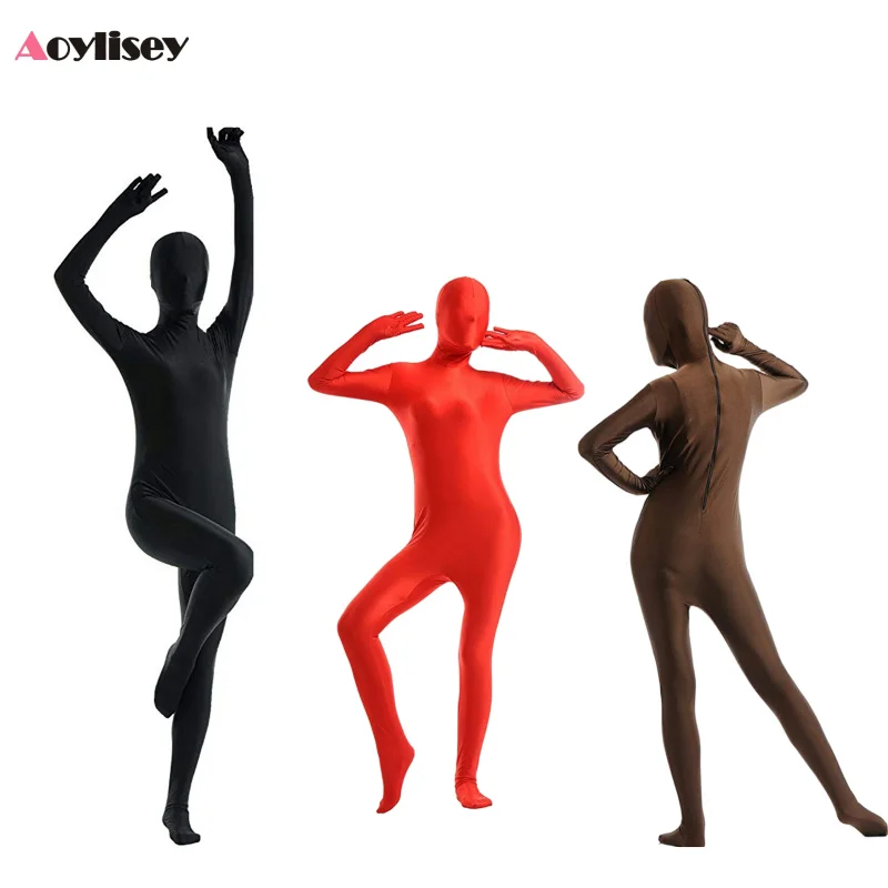 Czarny Zentai pełne body dla mężczyzn kobiety Halloween karnawał Cosplay Custome obcisły kombinezon elastan kombinezon