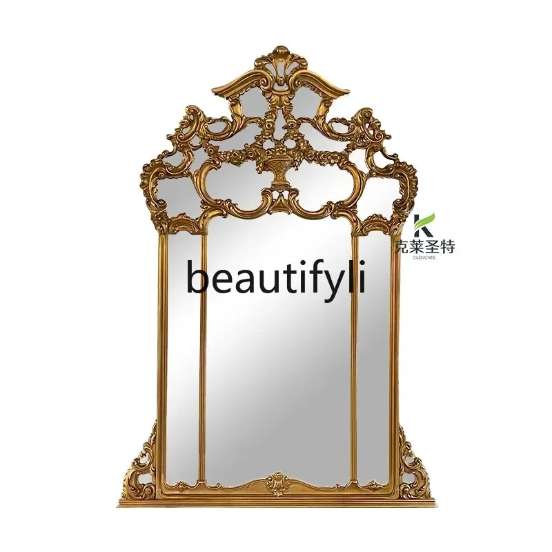 European bathroom mirror wall-mounted vanity mirror French retro makeup mirror entrance living room2936