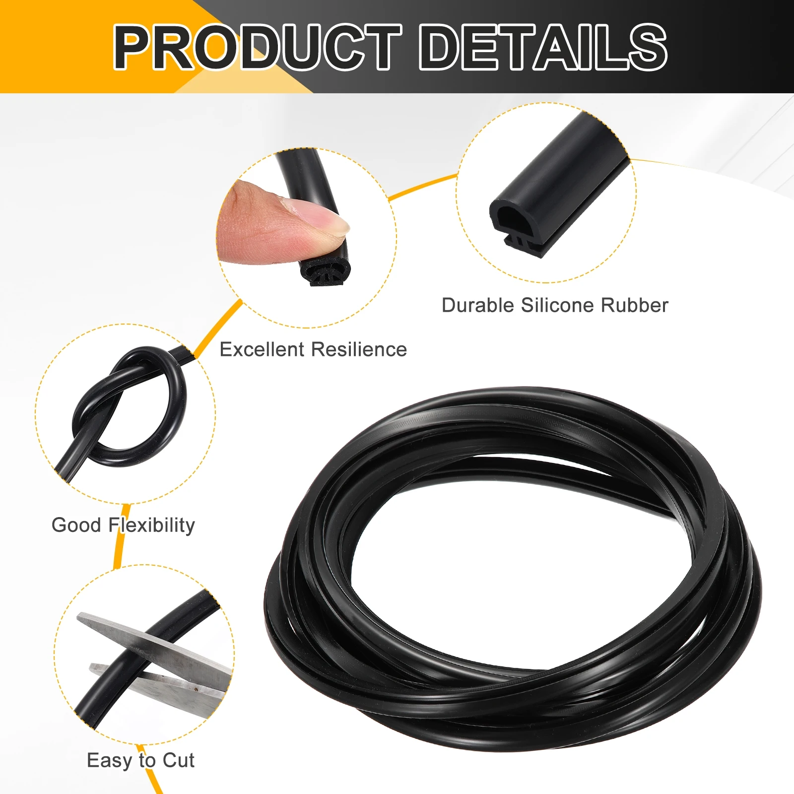 3/6M Weather Stripping Door Seal D-Shape Silicone Rubber Weatherstrip Seal Strip Gasket Gap Sealer Filler Fits Door/Window Gaps