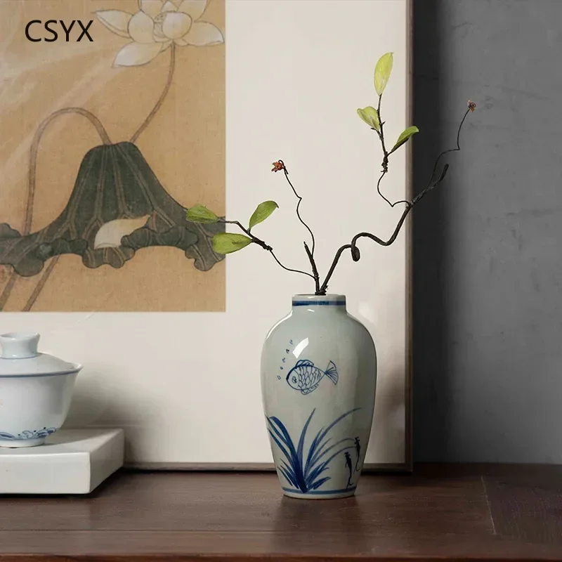 Jingdezhen Hand-painted Blue and White Ceramic Bottle Light Luxury High-end Home Accessories Flower Arrangement