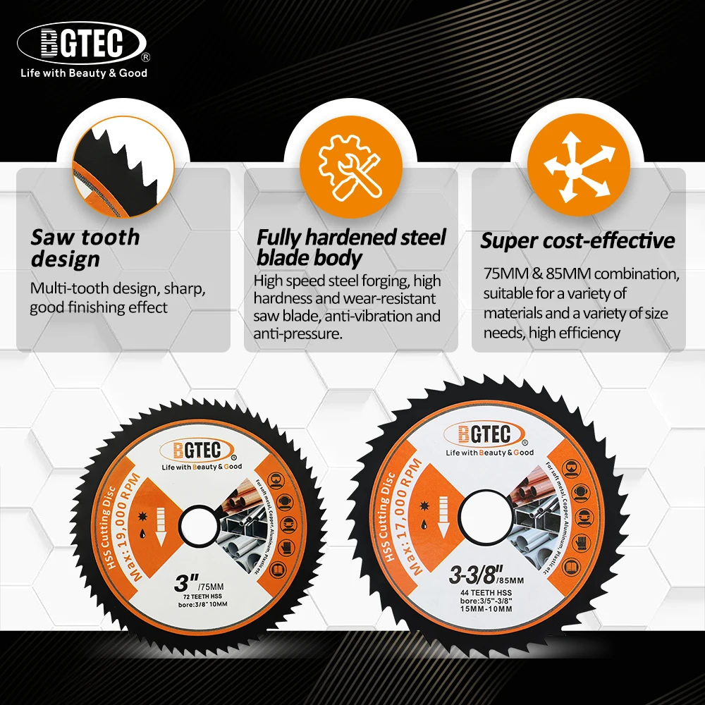 BGTEC Dia 75/85mm Superthin Cutting Disc HSS for Soft Metal Cutter Copper Pipe Aluminum Wood Mini Grinder Bore10mm Saw Blade