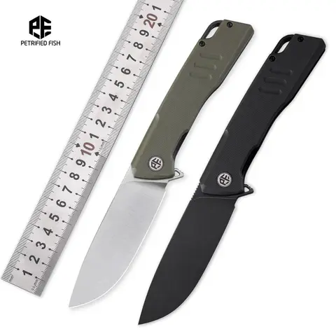 Petrified Fish PFB02 D2 Steel Satin Balck Stonewashed Blade G10 Handle Pocket Folding Knife Survival  Camping EDC Pocket Tool
