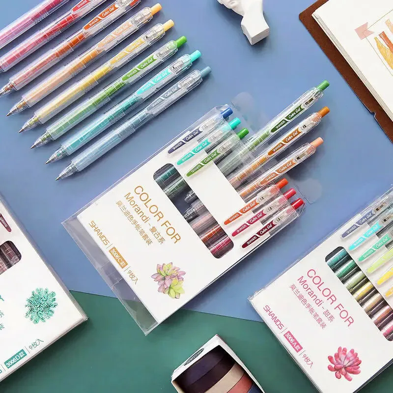

9 шт./компл. гелевая ручка Morandi с гладкими чернилами, прочная ручка для письма, ручка для маркировки, 36 цветов, винтажные цветные ручки Macarons, подарочный набор