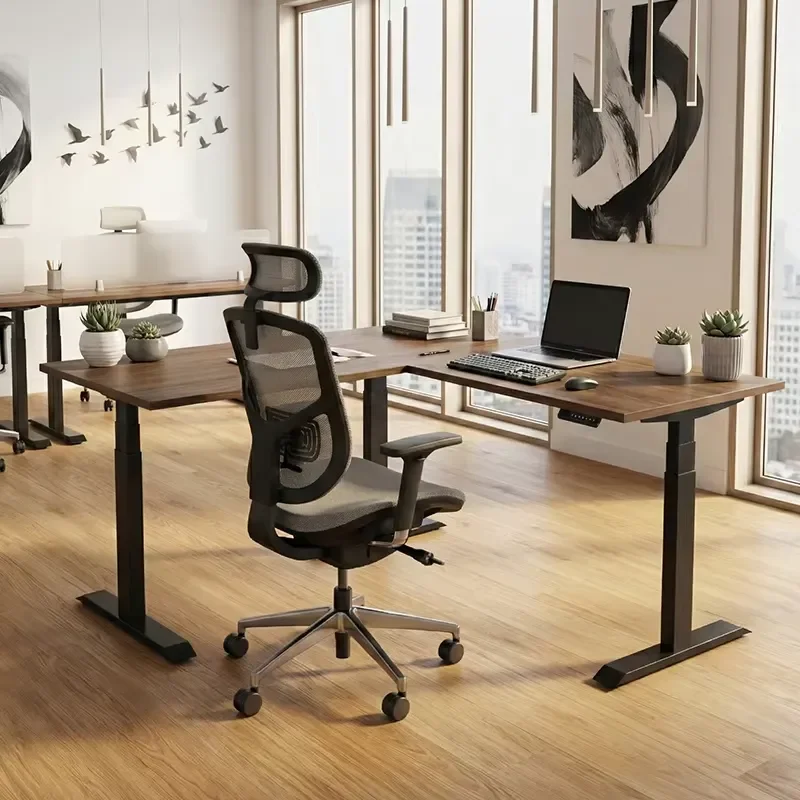 Modern Heavy L Shape Electric Adjustable Desk Three Motor Standing Desk Office Commercial Use Bulk Deal