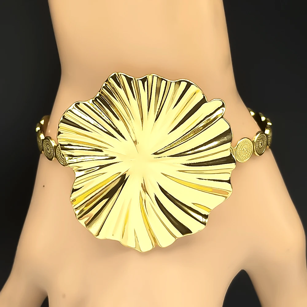 여성 소녀용 큰 과장된 꽃 팔찌 스테인리스 스틸 골드 컬러 신상 패션 프랑스 스타일 핸드 체인 쥬얼리 선물