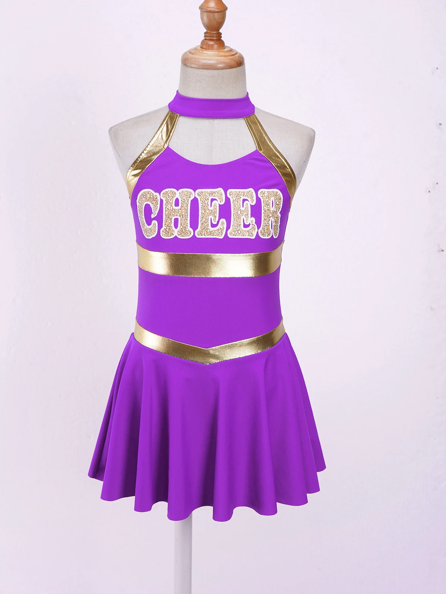 Kids Girls Cosplay Cheerleading Uniform Dress Dancewear Sleeveless Letter Printed Cheerleader Costume Stage Performance Costumes