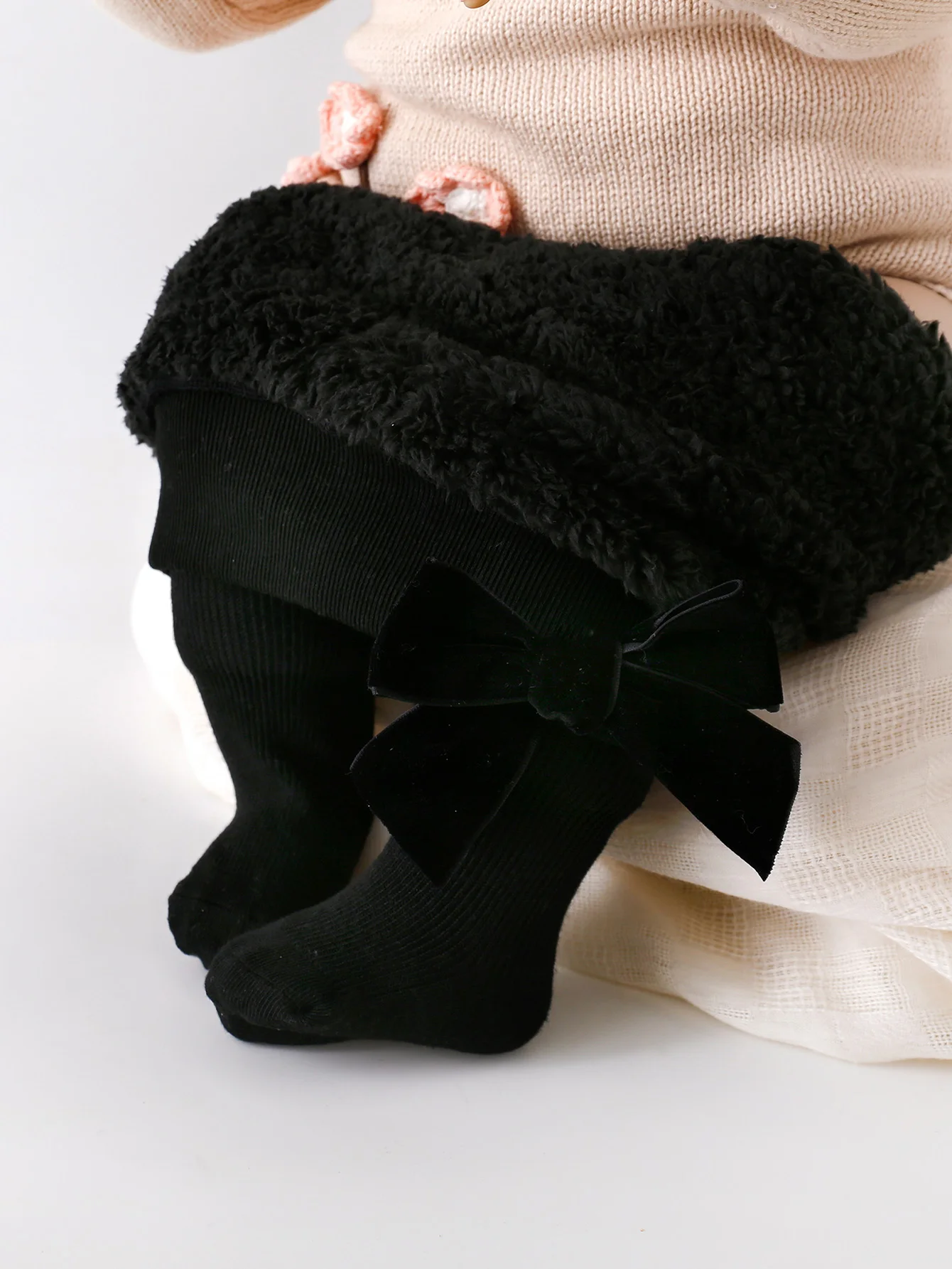 1 Pair of Girls' Thick Casual Cotton Toddler Baby Girls' Pantyhose with Velvet Bowknots, Snowproof and Warm Children's Tights, 0-3 Years Old