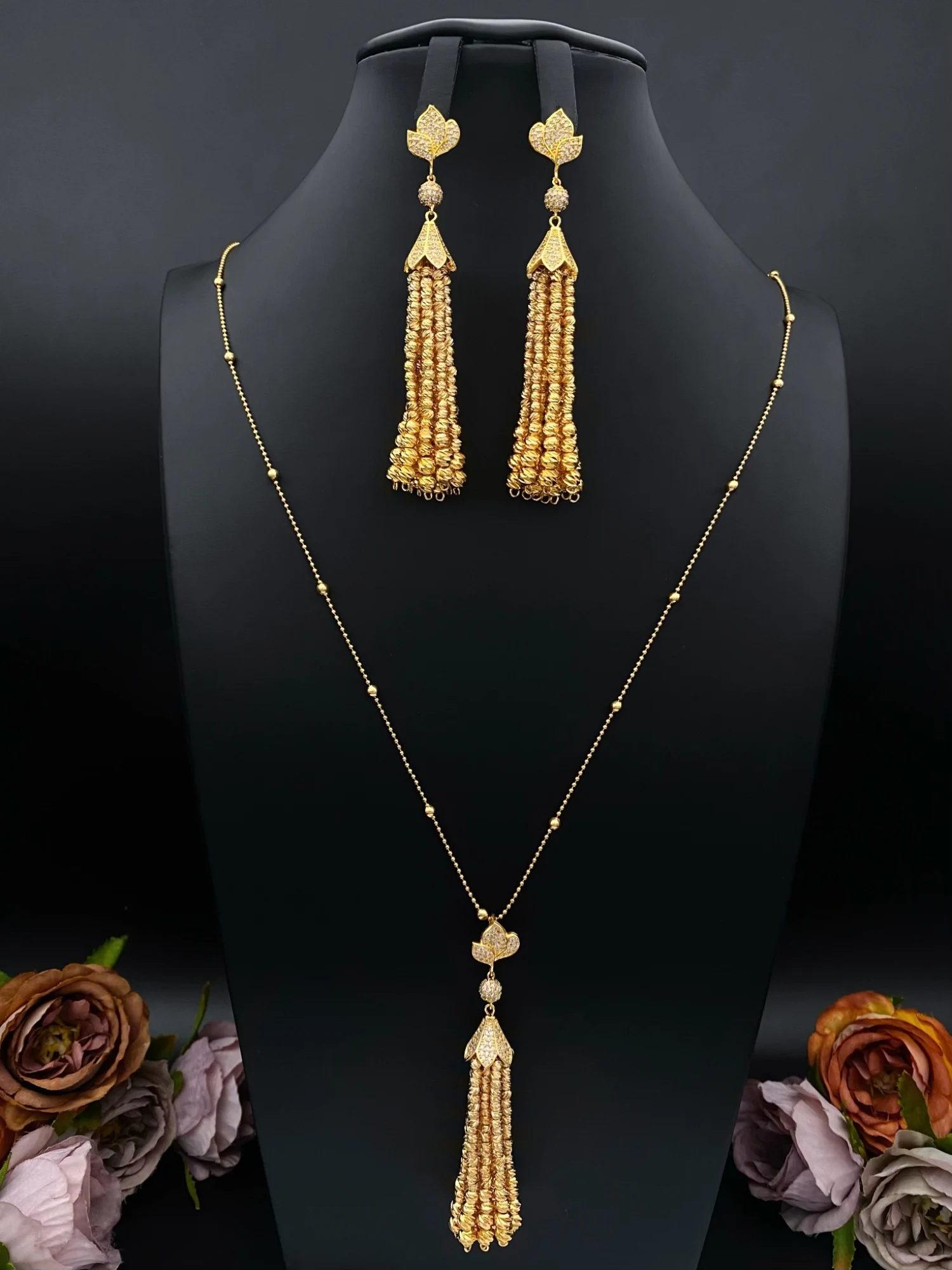 Falair Dubai Saudi Arabian Car-Shaped Two-Piece Earrings And Necklace Set Long Chain Arab Bride Gift