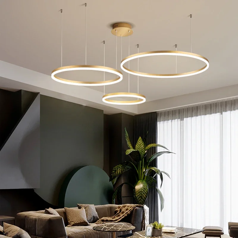 Imagem -05 - Modern Led Pendant Chandelier Iluminação Doméstica Escovado Circle Rings Teto Montado Iluminação Pendurada Lâmpada de Suspensão Ouro Preto