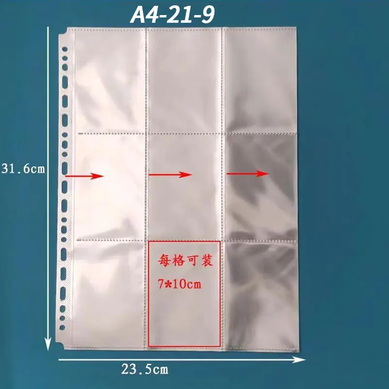 50 pz A4 21 Anelli Raccoglitore Maniche Trasparente Album Carte Interne Ricarica File Rapporti Collezione di Carte di Stoccaggio Organizzatore Stazionario