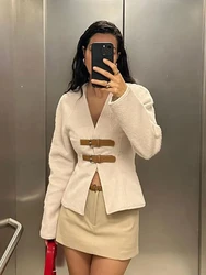 Spring Woman Fashion Coat Solid V-neck Long Sleeve Belt Cardigan Jacket Female Casual Chic Slim Women's New In Coats Top